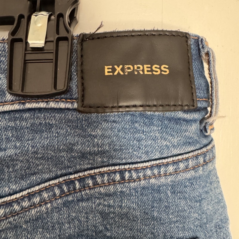 Y2K Express Knee Length Denim Skirt Raw Hem Side Slit‎ Size 2R Chic - Picture 4 of 6